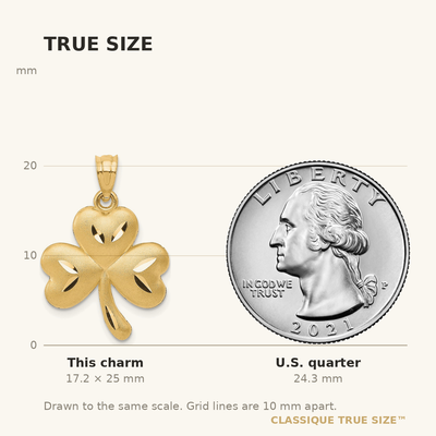 14K Shamrock Charm, 25 x 15mm