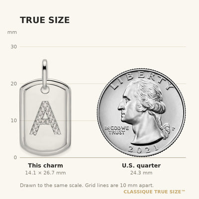 14K White Gold Diamond Initial A Dog Tag Charm