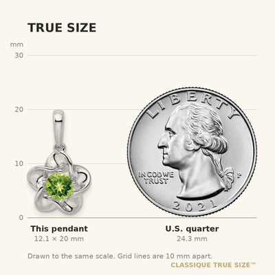 Sterling Silver Rhodium-plated Floral Peridot Pendant, 20 x 4.45mm