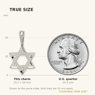 Sterling Silver Star of David Charm, 26 x 15mm