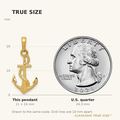 14K Solid Polished 3-D Anchor Pendant