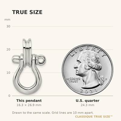 De-Ani Sterling Silver Rhodium-Plated 3D Large Shackle Link with Pulley Pendant