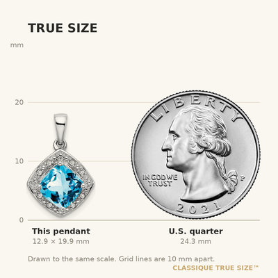 14K White Gold Cushion Blue Topaz and Diamond Pendant, 19.9 x 12.4mm