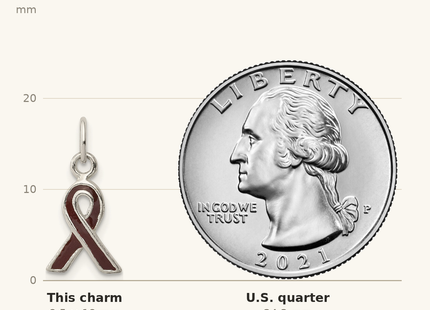 Classique True Size: Sterling Silver Brown Enameled Awareness Charm shown next to a US quarter (24.3 mm)