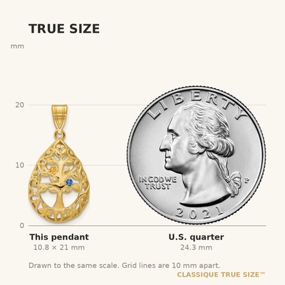 14K Yellow Gold 2 Birthstone Tree of Life Tear Drop Pendant