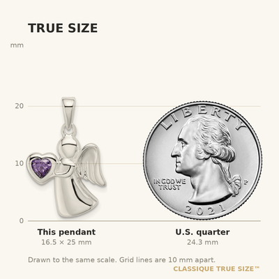 Sterling Silver Angel w/Purple CZ Heart Pendant
