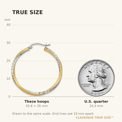 14K & Rhodium Diamond-cut Twisted Hoop Earrings, 35 x 2.5mm