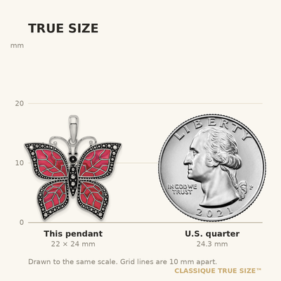 De-Ani Sterling Silver Rhodium-Plated Polished Enameled Fuchsia Butterfly Pendant