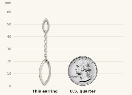 Classique True Size: Sterling Silver Polished Marquise Shapes & Chain Post Dangle Earrings shown next to a US quarter (24.3 mm)