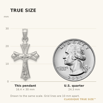14K White Gold Reversible Crucifix Pendant, 30 x 16mm