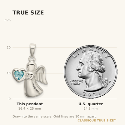 Sterling Silver Angel w/Light Blue CZ Heart Pendant