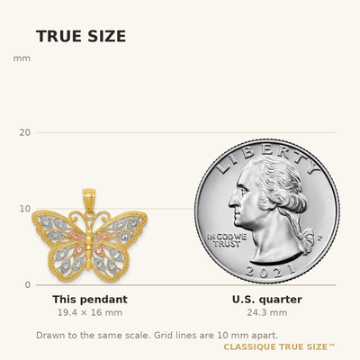 14K w/White and Rose Rhodium Diamond-cut Butterfly Pendant