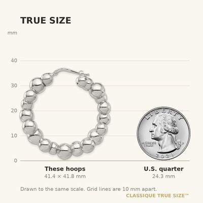 Sterling Silver Rhodium-plated Polished Bead Hoop Earrings, 41.75 x 10.5mm