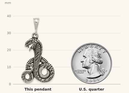 Classique True Size: Sterling Silver Antiqued Snake Pendant shown next to a US quarter (24.3 mm)