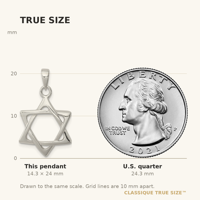 Sterling Silver Star of David Pendant, 24 x 17mm