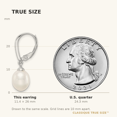 Sterling Silver Rhodium-plated White Teardrop Freshwater Cultured Pearl and CZ Leverback Dangle Earrings, 26 x 7 to 8mm