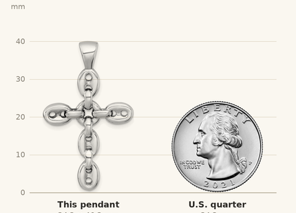 Classique True Size: Sterling Silver Rhodium-plated Polished Puffed Mariner/Anchor Link Cross Pendant shown next to a US quarter (24.3 mm)