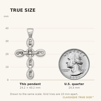 Sterling Silver Rhodium-plated Polished Puffed Mariner/Anchor Link Cross Pendant