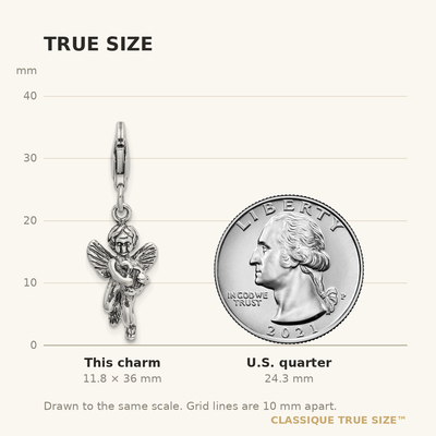 Amore La Vita Sterling Silver Rhodium-plated Polished 3-D Antiqued Angel with Harp Charm with Fancy Lobster Clasp