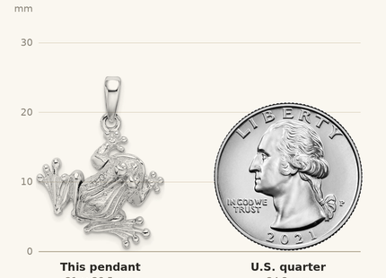 Classique True Size: De-Ani Sterling Silver Rhodium-Plated Polished Bug Eyed Frog Pendant shown next to a US quarter (24.3 mm)
