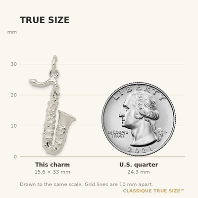 Sterling Silver Saxophone Charm, 33 x 17mm