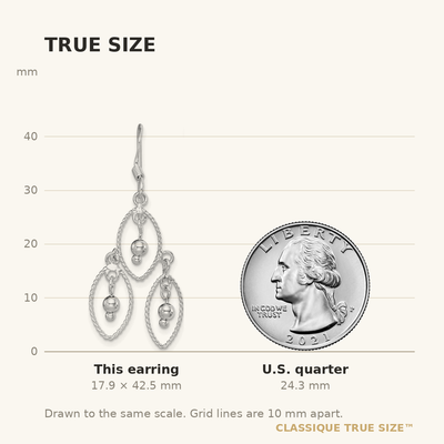 Sterling Silver Rhodium-plated Polished Textured & Beaded Dangle Earrings