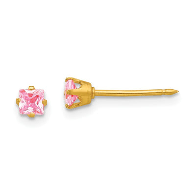 Inverness 14K Square Pink CZ Post Earrings