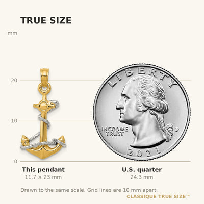 14K Two-Tone 3D Anchor W/Rope Pendant