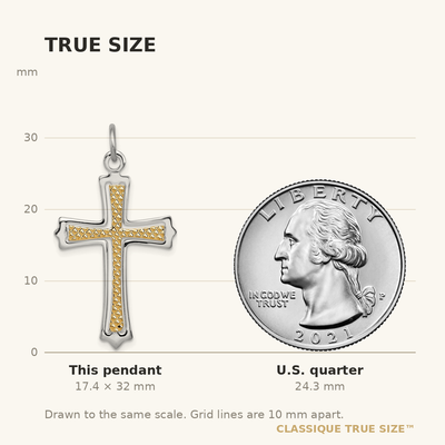 Sterling Silver Platinum-plated & Gold-plated Cross Pendant, 32 x 20mm