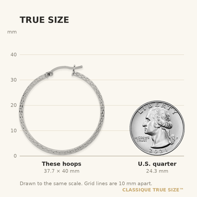 Sterling Silver Rhodium-plated Diamond-cut Square Tube Hoop Earrings, 40 x 2mm