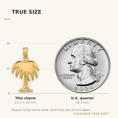 14K Charleston Palm Tree Charm, 20 x 12mm