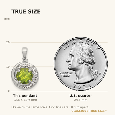 Sterling Silver Rhodium-plated Polished Checker-cut Round Peridot and White Topaz Circle Pendant
