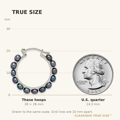 Sterling Silver Rhodium-plated Black Button Freshwater Cultured Pearl Hoop Earrings