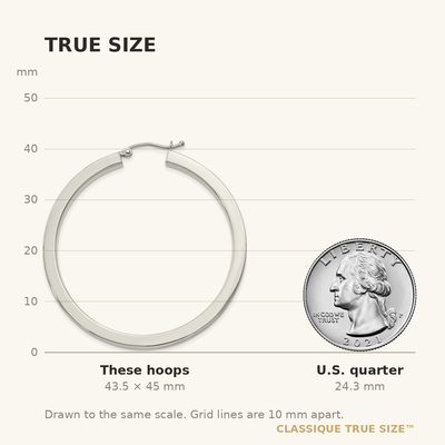 Sterling Silver Square Tube Hoop Earrings, 45 x 3mm
