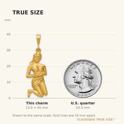 14K Satin Diamond-cut Virgo Zodiac Charm, 40 x 13mm