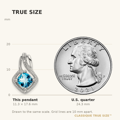 14K White Gold Blue Topaz and Diamond Pendant, 17.6 x 11.4mm