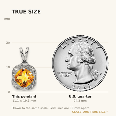 14K White Gold Cushion Citrine and Diamond Pendant, 19.1 x 10.3mm