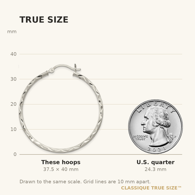 Sterling Silver Satin Diamond-cut Hoop Earrings, 40 x 2mm