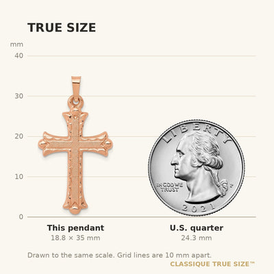 14K Rose Gold Brushed and Polished Budded Cross Pendant