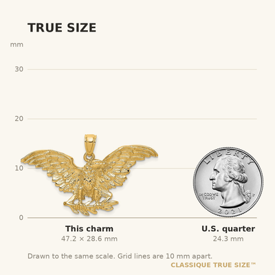 14K Eagle w/ Wings Spread Charm, 28.6 x 41.3mm