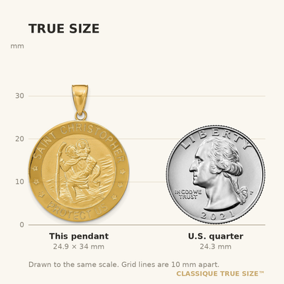 14K Saint Christopher Medal Pendant, 34 x 25mm