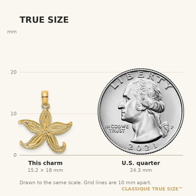 14K Flat Starfish Charm, 18 x 18.3mm