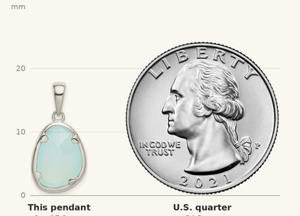 True size: Sterling Silver Blue Chalcedony Stone Pendant shown next to a US quarter (24.3 mm)