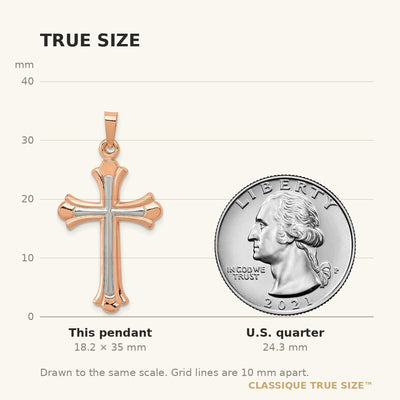 14K Rose Gold W/ White Rhodium Cross Pendant