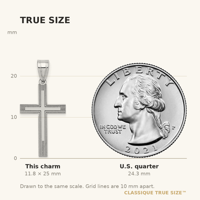 14K White Laser Etched Cross Charm, 25 x 12mm