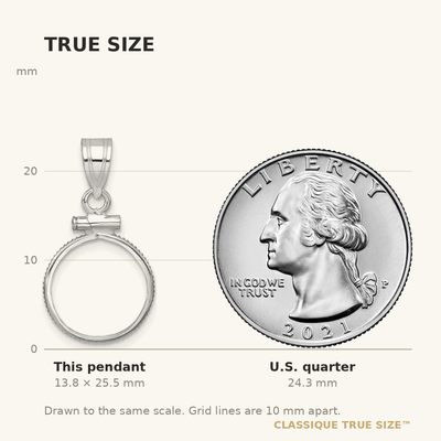 Wideband Distinguished Coin Jewelry 14K White Gold Polished x Screw Top Coin Bezel Pendant, 25.5 x 14mm