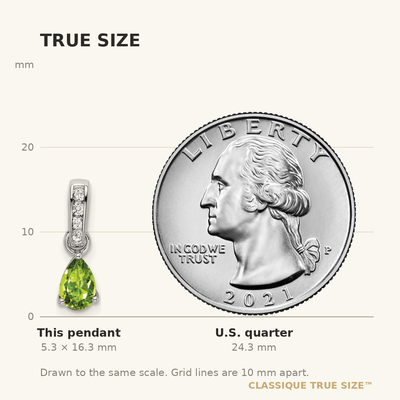 14K White Gold Pear Peridot and Diamond Pendant, 16.3 x 4.5mm