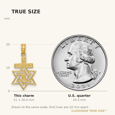 14K Polished / Engraved Star Of David and Cross Charm