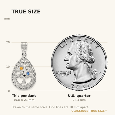14K White Gold 2 Birthstone Tree of Life Tear Drop Pendant