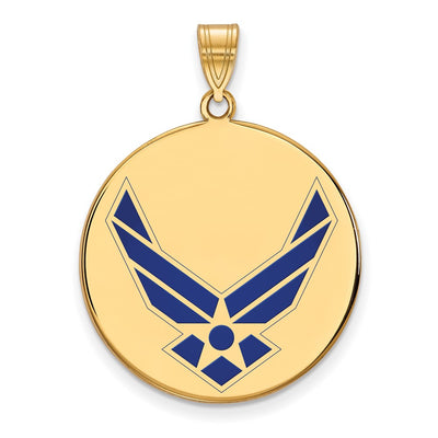 14K Gold LogoArt U.S. Air Force XL Enamel Disc Pendant